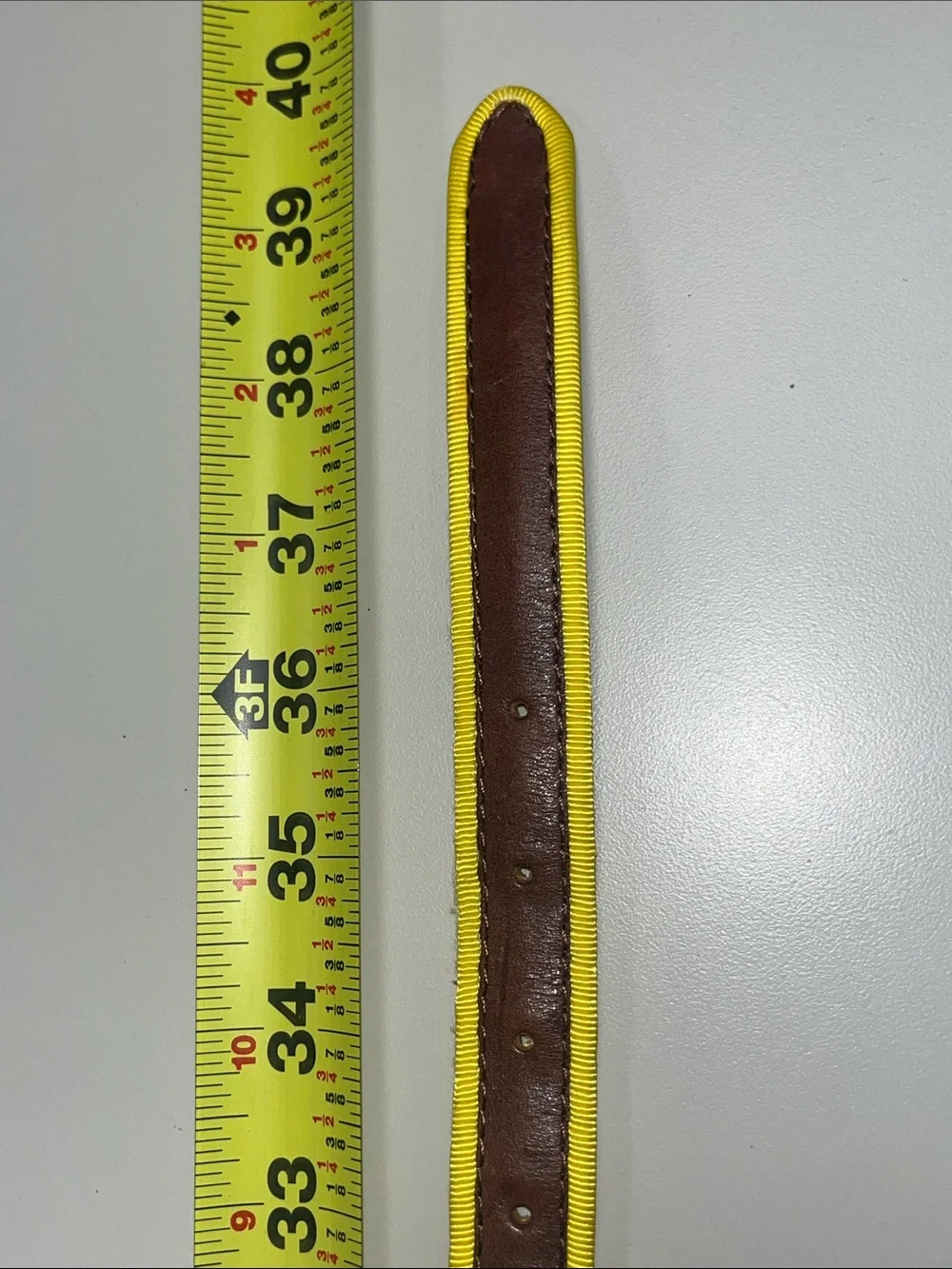 Linea Pelle Brown Leather & Yellow Nylon Belt Size Small